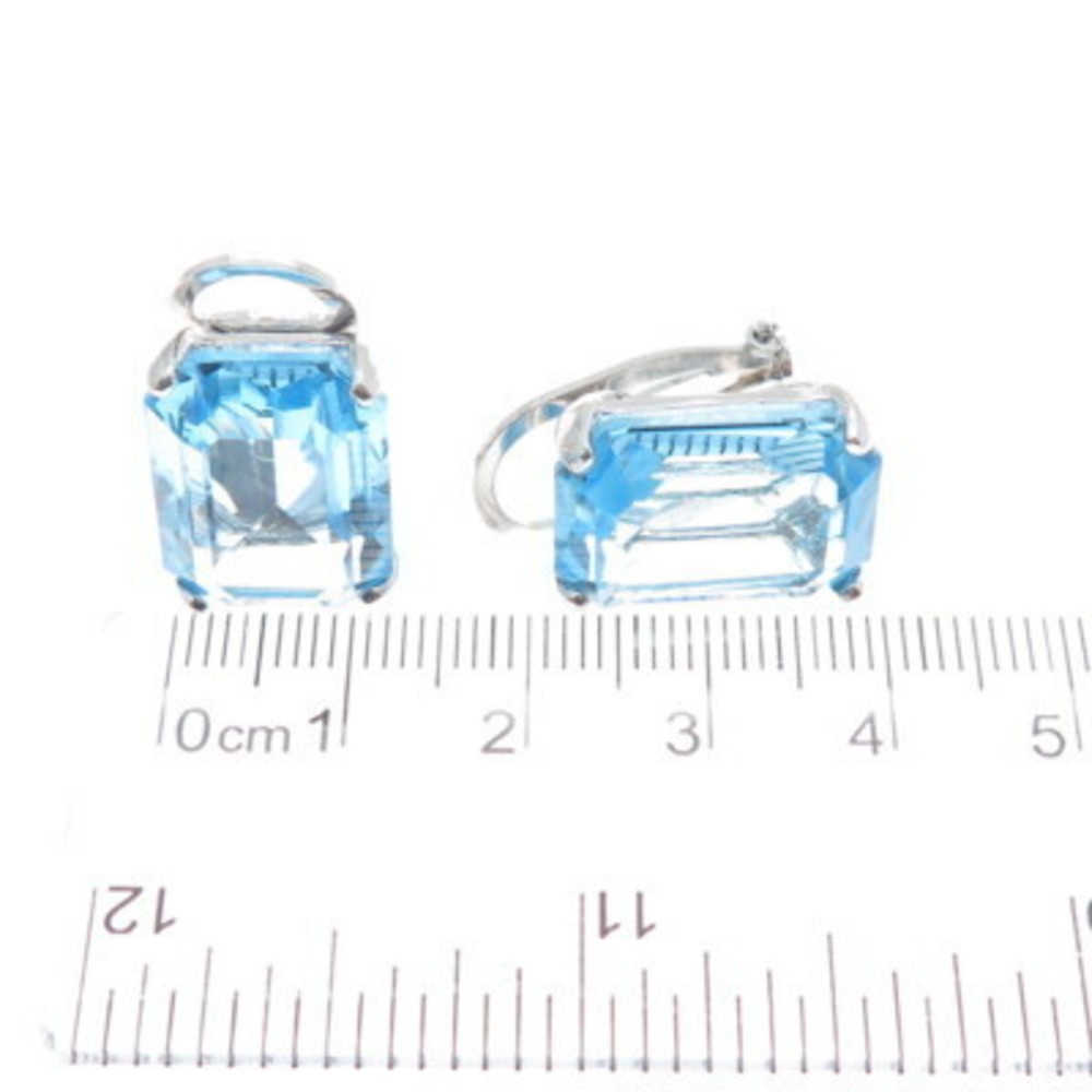 925 Sterling Silver Vintage Italy Emerald-Cut Nano Blue Topaz Clip On Earrings - Picture 3 of 8